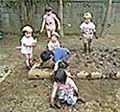 画像：園庭の砂場で遊ぶ子どもたち